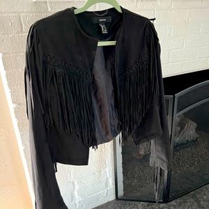 Brand New / Black Suede Crop Fringe Jacket